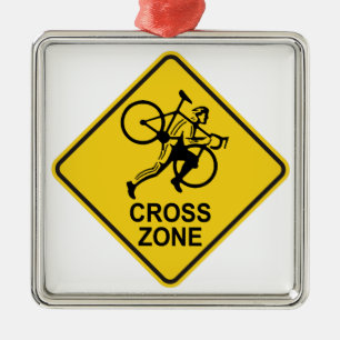 Cyclocross Zone Road Sign Metal Tree Decoration