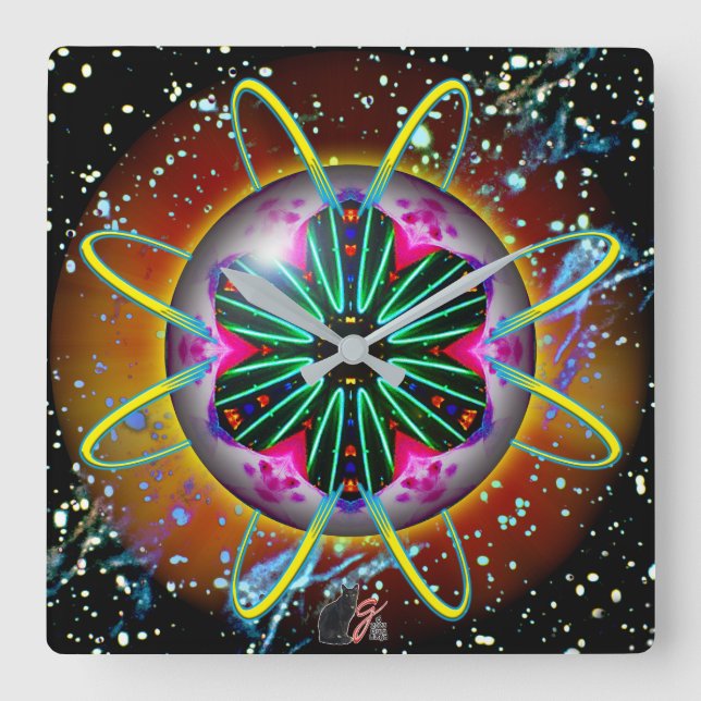 Cyclon Orbz Kaleid Square Wall Clock (Front)