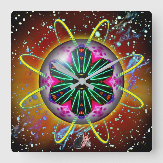 Cyclon Orbz Kaleid Square Wall Clock (Front)