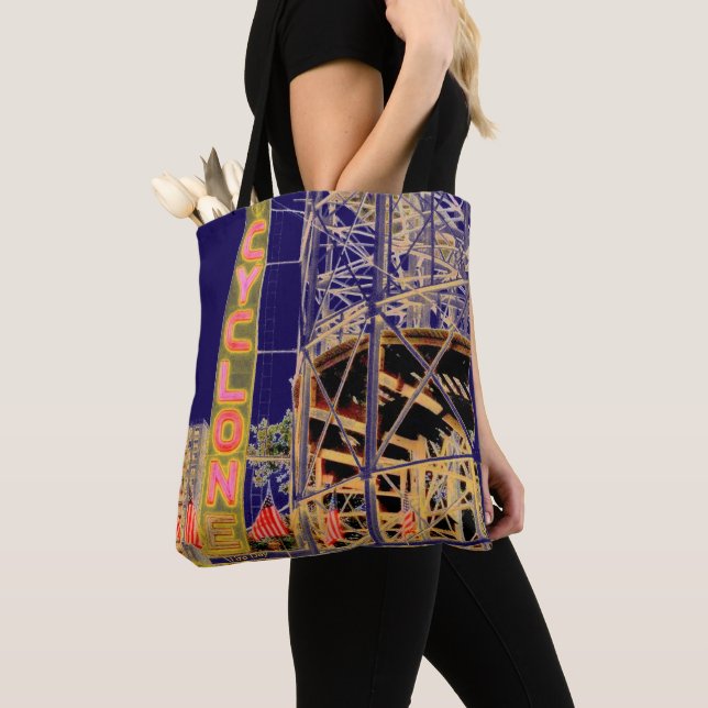 Cyclone Rollercoaster Sign Tote Bag (Close Up)