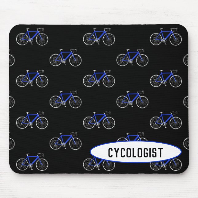 cycologist blue bicycle on black mouse pad (Front)