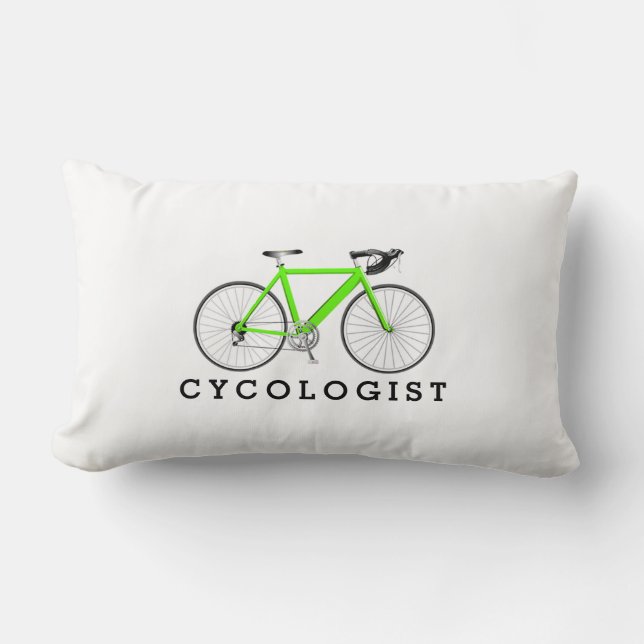 Cycologist Green Bicycle On White Lumbar Cushion (Front)