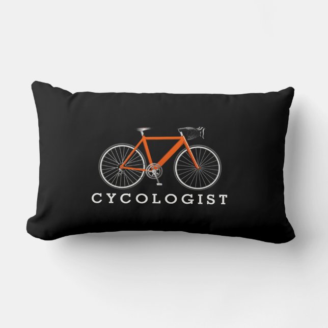 Cycologist Orange Bicycle On Black  Lumbar Cushion (Front)