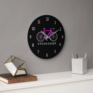 Cycologist Pink Bicycle On Black Large Clock