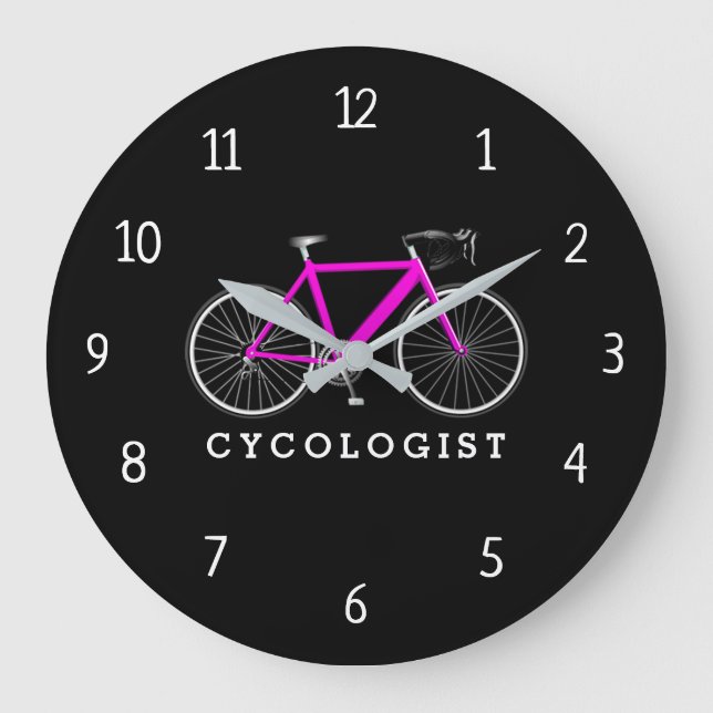 Cycologist Pink Bicycle On Black Large Clock (Front)