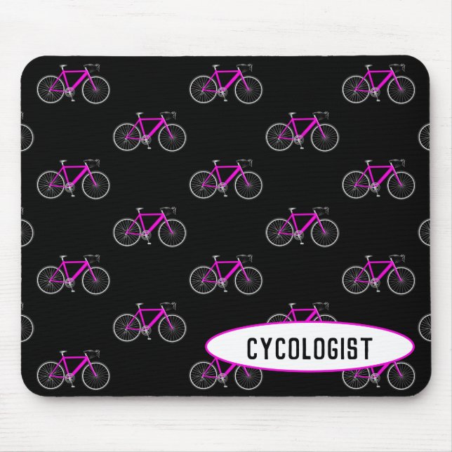 cycologist pink bicycle on black mouse pad (Front)