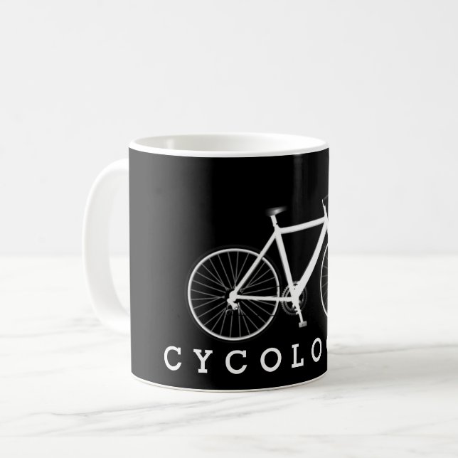 CYCOLOGIST Text and White Bicycle Coffee Mug (Front Left)