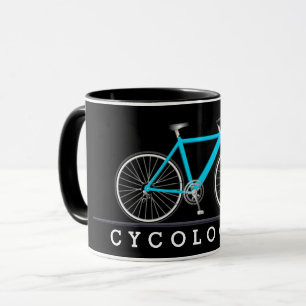 Cycologist text with aqua bicycle mug