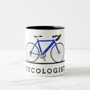 Cycologist text with blue bicycle Two-Tone coffee mug
