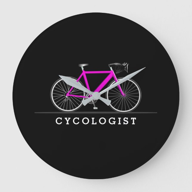 Cycologist text with pink bicycle large clock (Front)