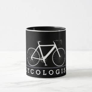 Cycologist text with white bicycle mug