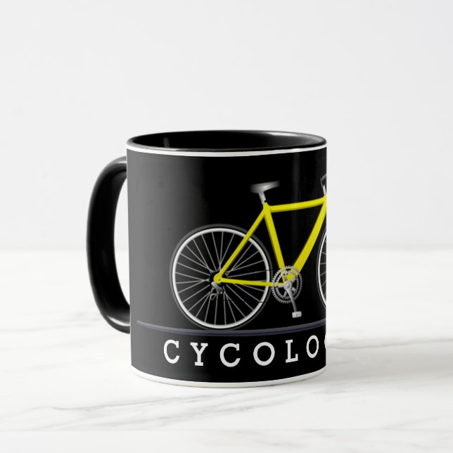 Cycologist text with yellow bicycle mug (Front Left)