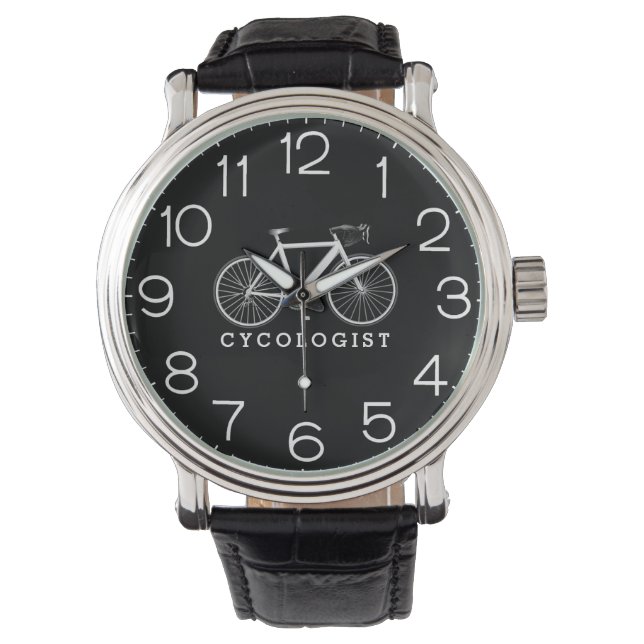 Cycologist White Bicycle On Black  Watch (Front)