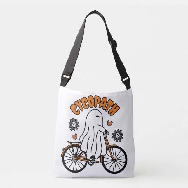 Cycopath Halloween Ghost on Orange Bicycle  Crossbody Bag (Front)