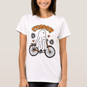 Cycopath Halloween Ghost on Orange Bicycle  T-Shirt