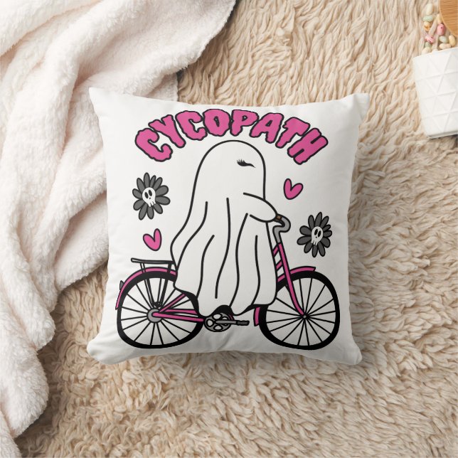 Cycopath Halloween Ghost on Pink Bicycle  Cushion (Blanket)