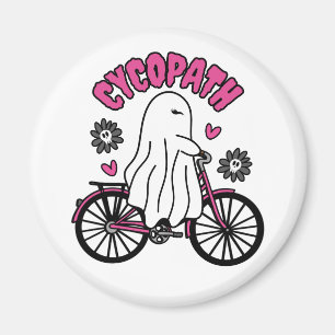 Cycopath Halloween Ghost on Pink Bicycle  Magnet