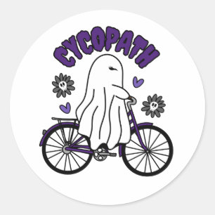 Cycopath Halloween Ghost on Purple Bicycle Classic Round Sticker