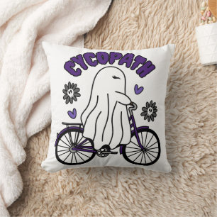 Cycopath Halloween Ghost on Purple Bicycle  Cushion