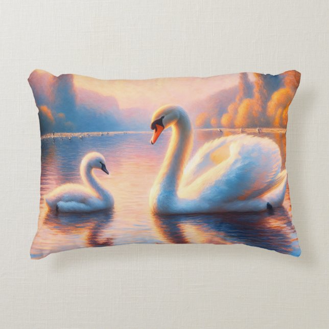 Cygnet and Swan Decorative Cushion (Front)