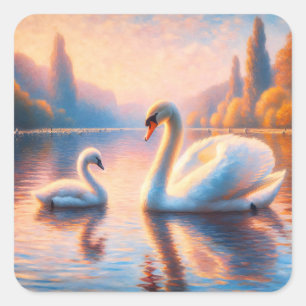 Cygnet and Swan Square Sticker