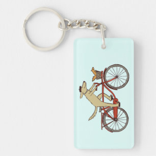 Cylist Dog with Squirrel Friend Fun Animal Art Key Ring