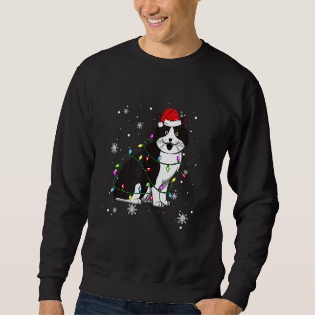 Cymric Cat Christmas Lights Christmas Cat Santa ha Sweatshirt (Front)