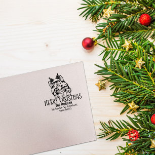 Cymric Cat Return Address Christmas  Rubber Stamp