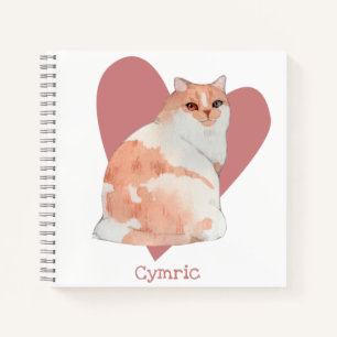 Cymric Cat Watercolor Kitty Pink Heart Journal