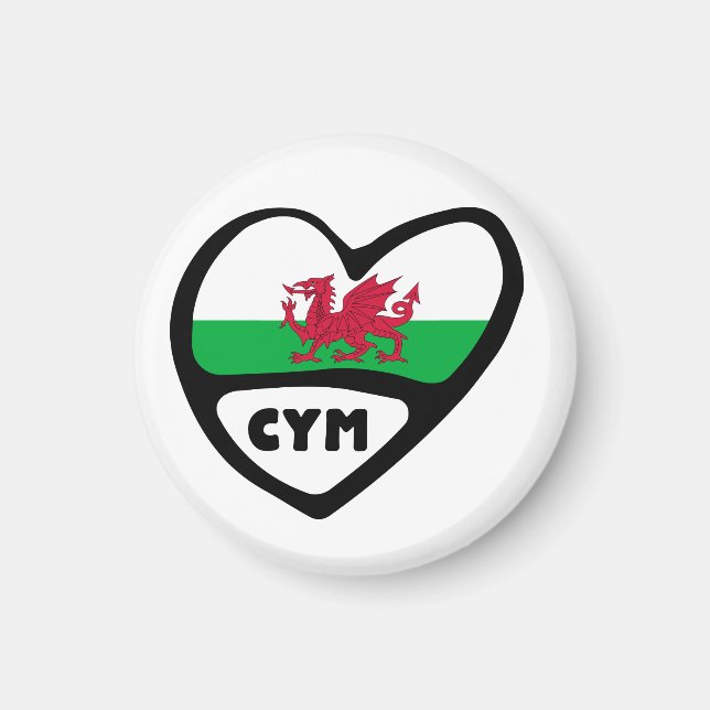 Cymru Wales Country Code Flag Heart Magnet (Front)