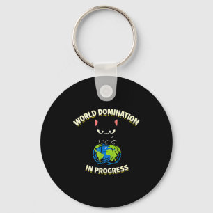 Cynical Kawaii Cat Global Takeover In Progress Art Key Ring