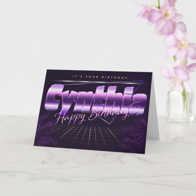 Cynthia Name First Name Lilac Retro Card Birthday (Orchid)