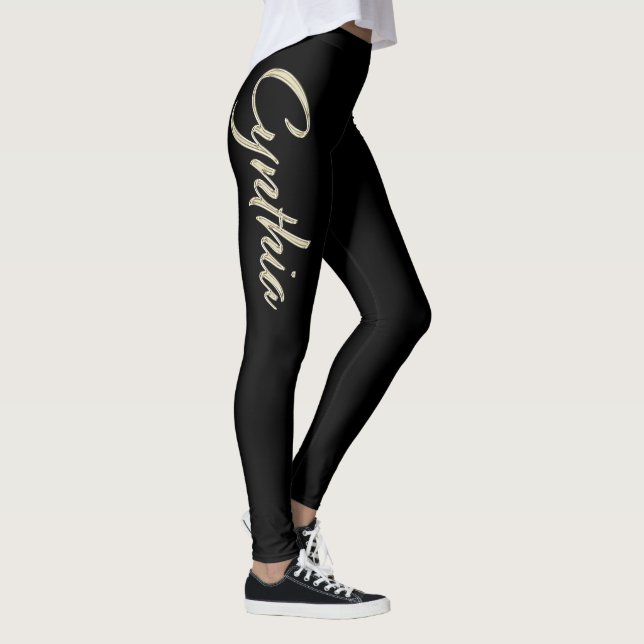 Cynthia white gold Handwriting trousers Leggings (Right)