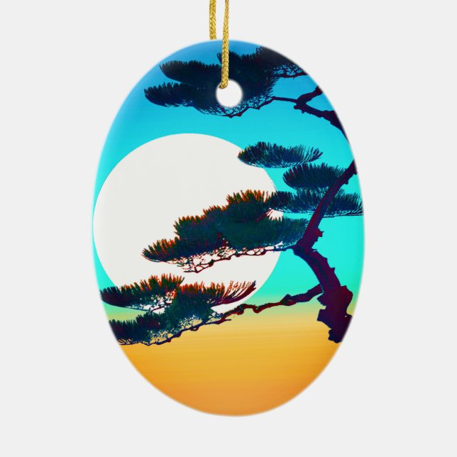 Cypress Tree and Full Moon   Ceramic Tree Decoration (Back)