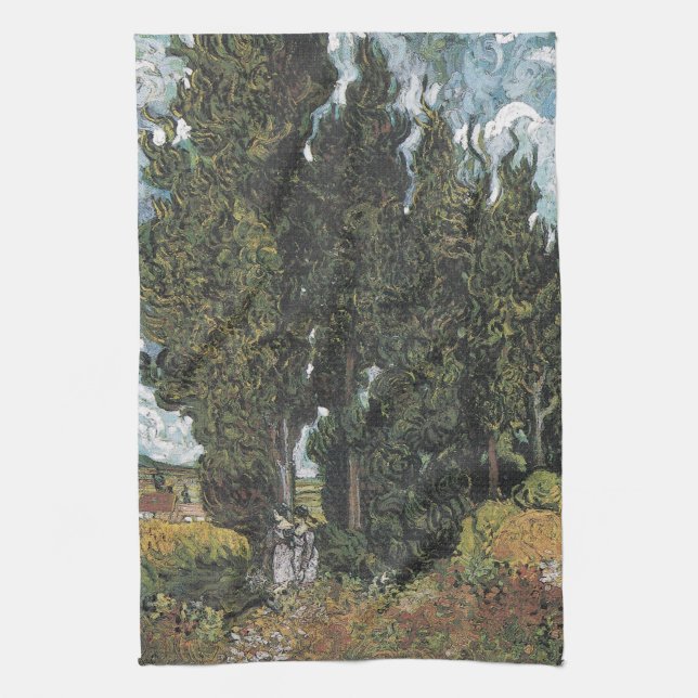 Cypress Trees by Van Gogh Tea Towel (Vertical)