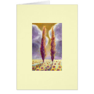 Cypress Trees in Sunflower Field III