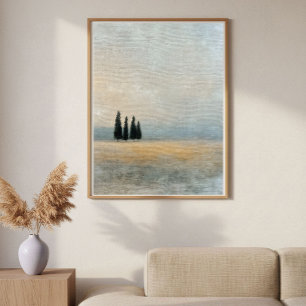 Cypress Trees on the Horizon Minimal Abstract Art Poster