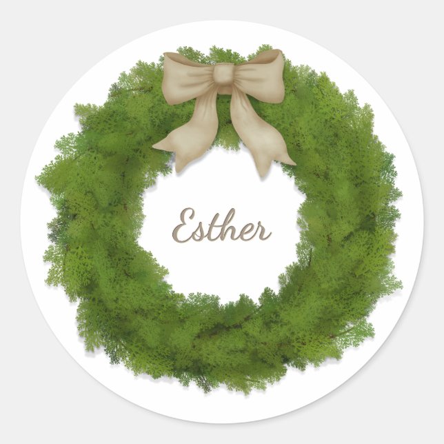 Cypress Wreath With Bow Custom Name or Greeting Classic Round Sticker (Front)
