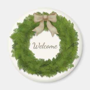 Cypress Wreath With Bow Custom Name or Greeting Magnet