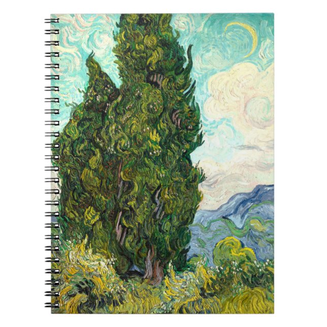  Cypresses (1889) Van Gogh landscape art spiral Notebook (Front)