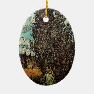 Cypresses and Two Women by Vincent van Gogh Ceramic Tree Decoration