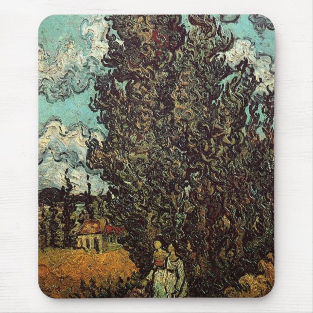 Cypresses and Two Women by Vincent van Gogh Mouse Pad (Front)