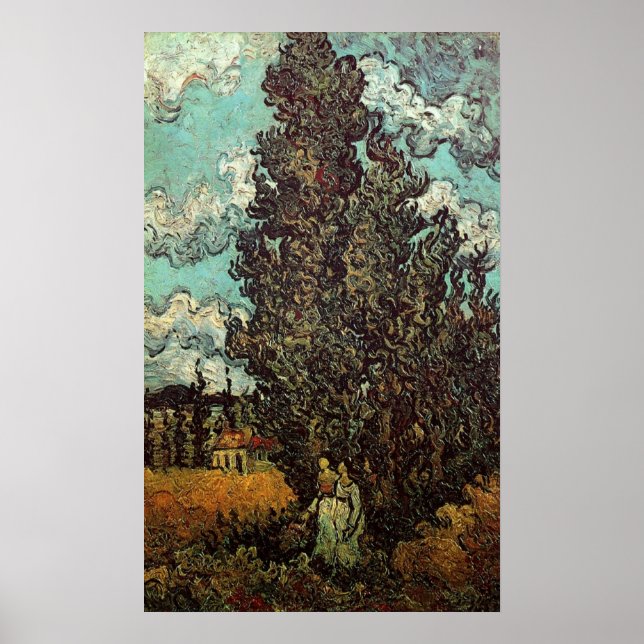 Cypresses and Two Women by Vincent van Gogh Poster (Front)