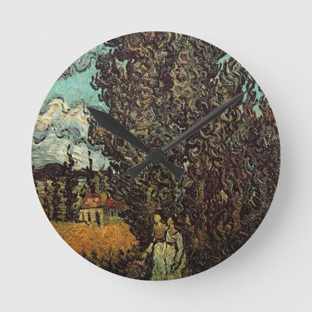 Cypresses and Two Women by Vincent van Gogh Round Clock (Front)