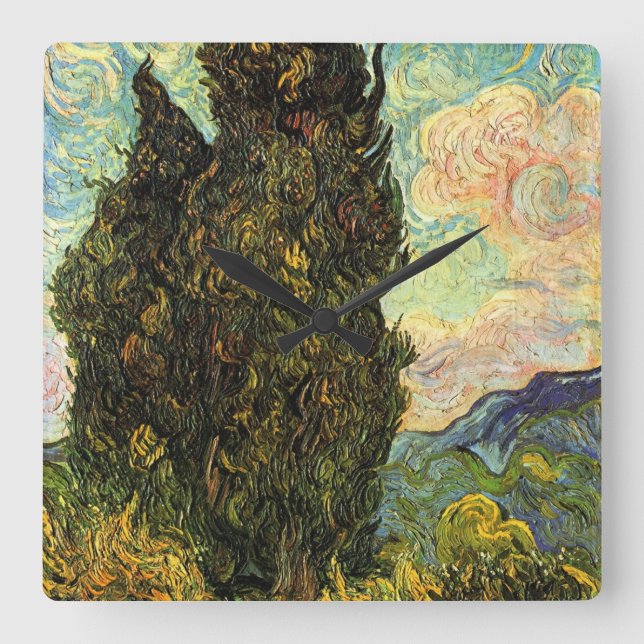 Cypresses by Vincent van Gogh Square Wall Clock (Front)