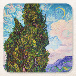 Cypresses, Van Gogh Square Paper Coaster
