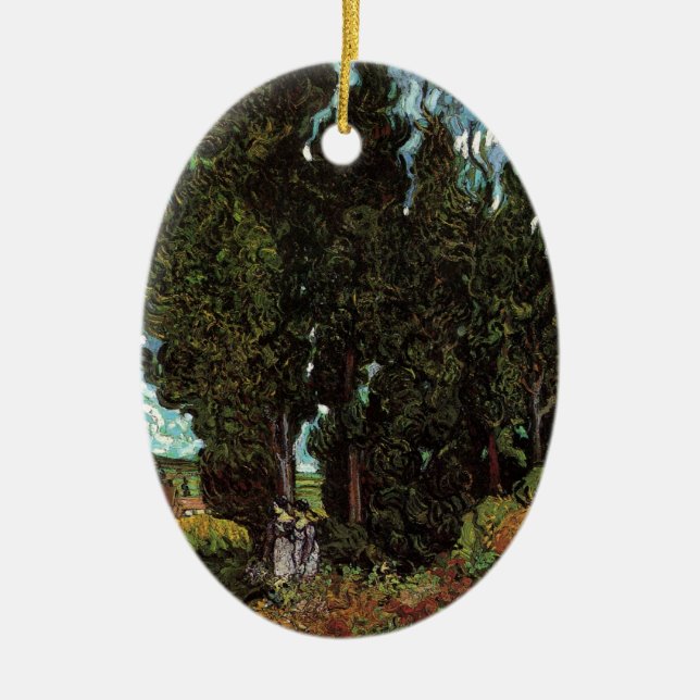 Cypresses with Female Figures by Vincent van Gogh Ceramic Tree Decoration (Front)