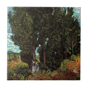 Cypresses with Female Figures by Vincent van Gogh Tile