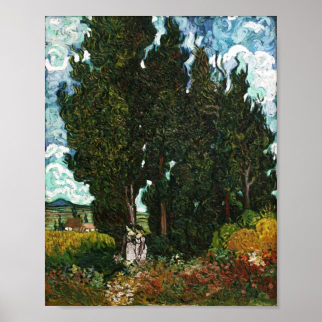 Cypresses with Two Women, Vincent van Gogh Poster (Front)