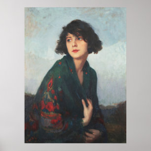 Cyprien Eugène Boulet Woman with Green Scarf Art Poster